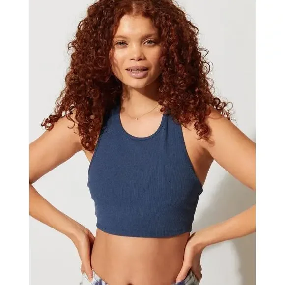 NWT Threads 4 Thought Kensi Rib Sports Bra Heather Chambray Women's Size Large - Picture 1 of 12